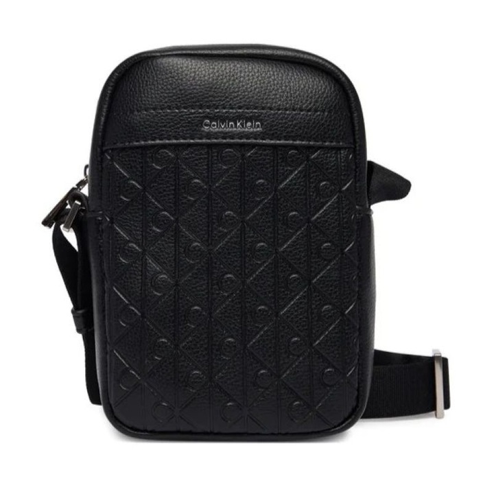Чанта Calvin Klein EMBLEM AOP EMBOSS SLIM REPORTER, Екологична кожа, Черна, Един размер