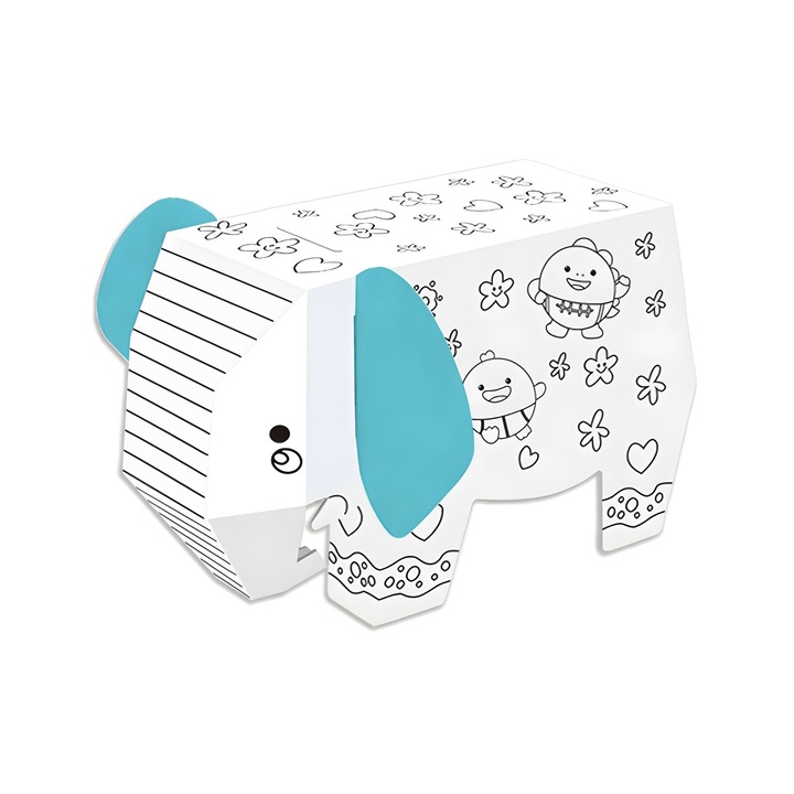 Jucarie Educativa Elefant 3D, Set de Asamblat si Colorat din Carton, Puzzle 34x14x23 cm, 3+ ani, Multicolor, Activitate Creativa