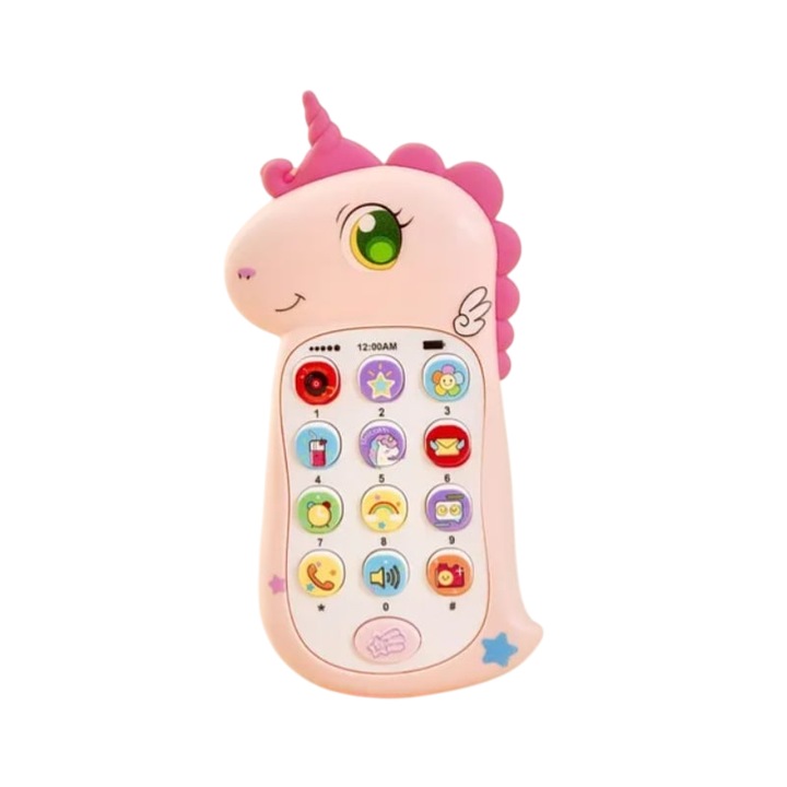 Telefon Interactiv de Jucarie Unicorn/Dinozaur cu Lumini si Sunete Mixbo, Roz, 2ani+