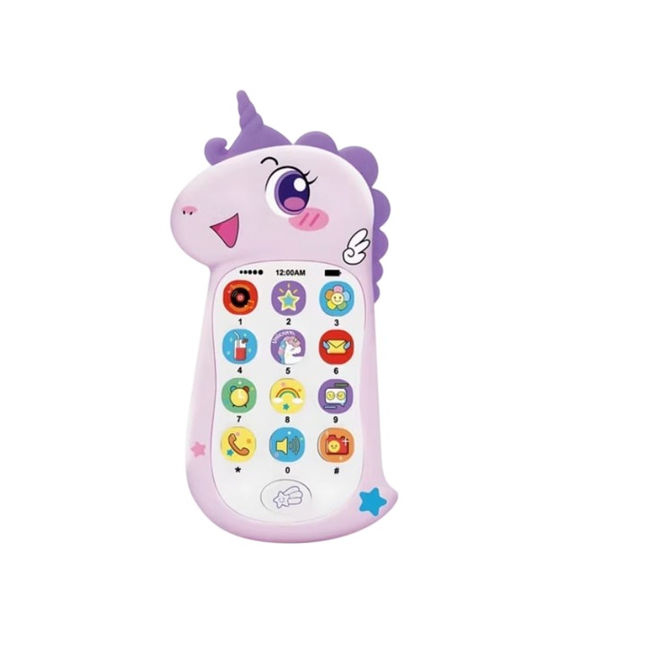 Telefon Interactiv de Jucarie Unicorn/Dinozaur cu Lumini si Sunete Mixbo, Mov, 2ani+
