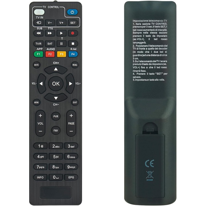 Telecomandă înlocuitoare VINABTY, pentru DigiQuest și Tivusat Classic, design ergonomic, material ABS, infraroșu 10 metri