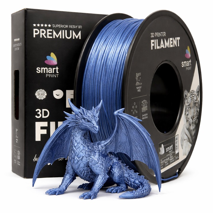 Filament PLA pentru imprimanta 3D, Smart Print, 1 kg, 1.75 mm, particule stralucitoare, albastru galaxie