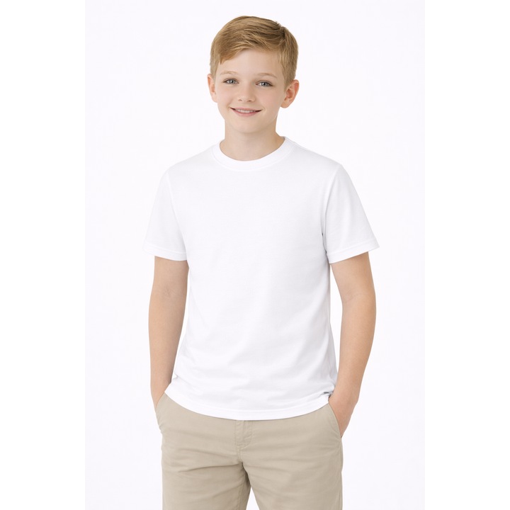 Tricou scoala cu maneca scurta, baieti, sport, alb, Alb