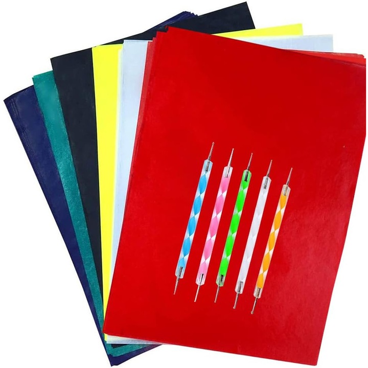 Hartie de Transfer Carbon A4 Colorata, Yesallwas, set 100 foi, 5 creioane, multicolor, 21x29.7cm