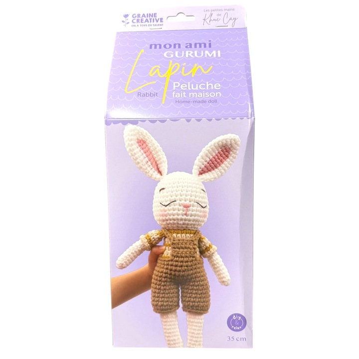 Kit pentru croșetat - Graine créative, iepuraș amigurumi mare, 35cm, multicolor