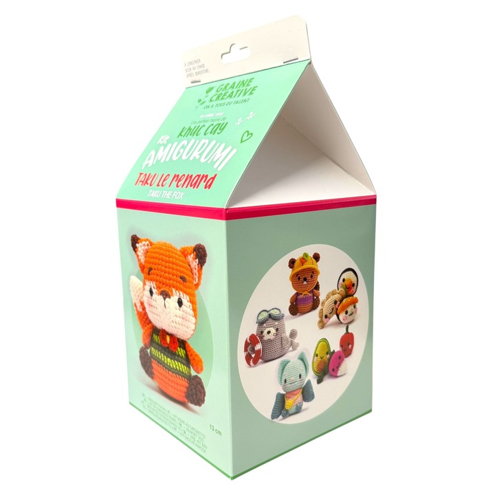 Kit pentru croșetat, Graine créative, Vulpea Taku, multicolor, 13 cm