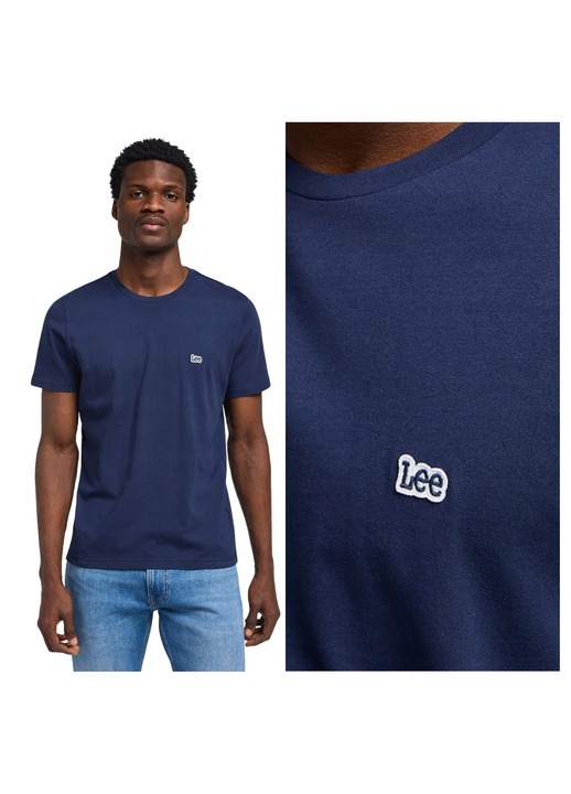 Мъжка тениска, Lee, SS Patch Logo Tee, Regular Fit, Къс ръкав, Кръгло деколте, С лого, Памук, Класически дизайн, 5XL INTL, Синя