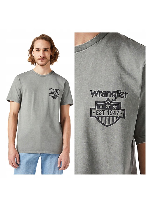 Мъжка тениска, Wrangler, С графичен принт, Стандартна кройка, Къс ръкав, Кръгло деколте, С лого, Памук, Класически дизайн, M INTL, Сив