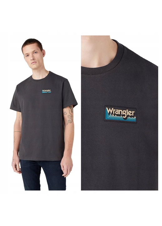 Мъжка тениска, Wrangler, С графичен принт, Стандартна кройка, Къс ръкав, Кръгло деколте, С лого, Памук, Класически дизайн, M INTL, Черна