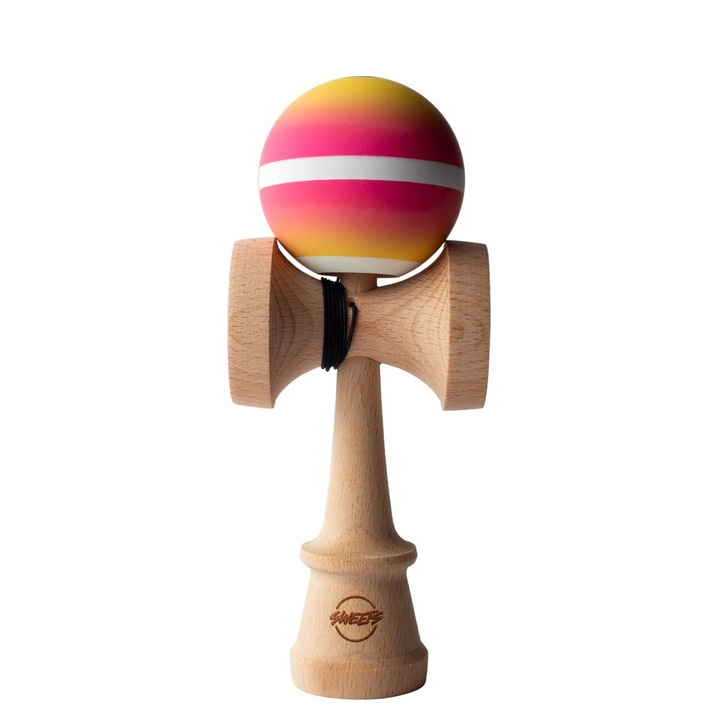Kendama interactivă Sweets Horizon Fade, roz/galben, formă Broken Shape, anti-alunecare, lemn