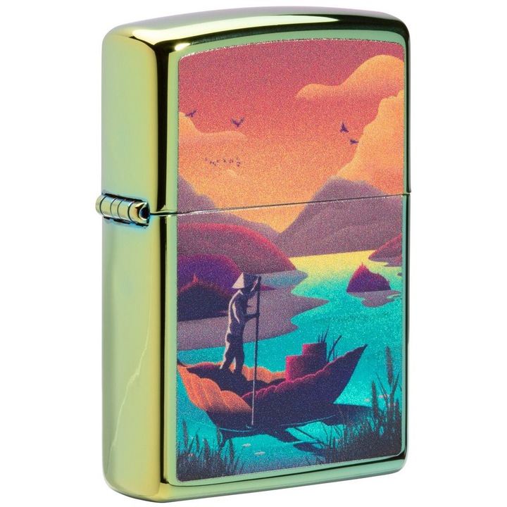 Bricheta Zippo, design Leaf Boating, metal, sistem anti-vant