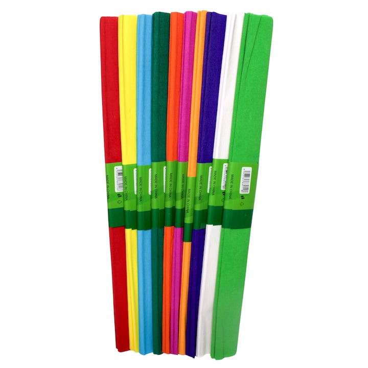 Крепирана хартия, 10 цвята в комплект, 1M x 50cm