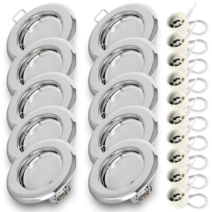 Spot incastrat LED GU10, Kwazar Luminaire, RIK15 Plafoniera cu bec de 7 W, rotunda, Set alb X10