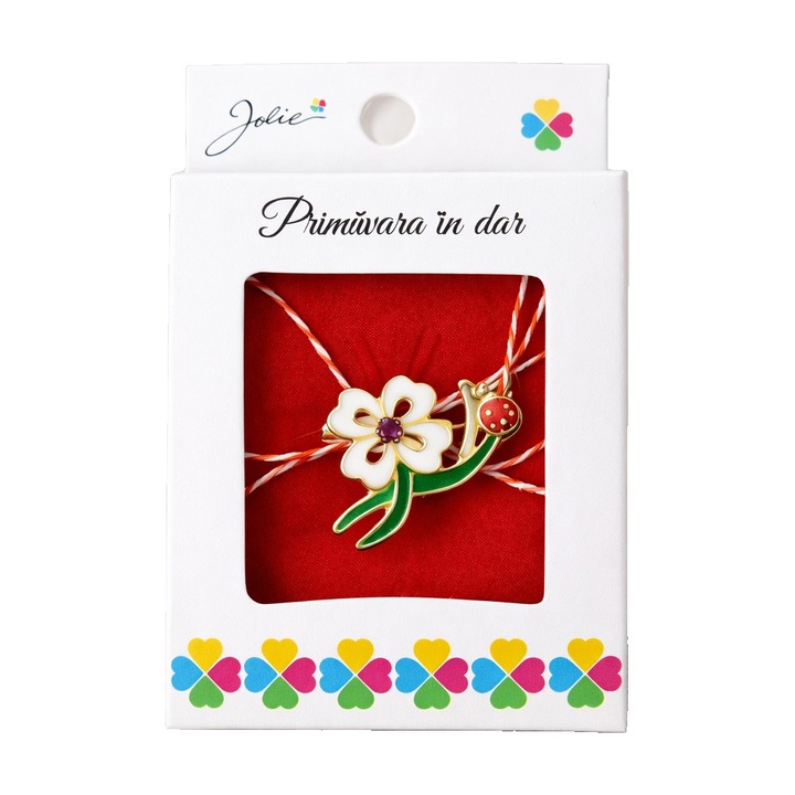 Márciuska Bross Kicsi Dobozban, Jolie, Bross Mérete 2,5-3 cm, Anyaga Fém, Modell Fehér Lóhere, Többszínű