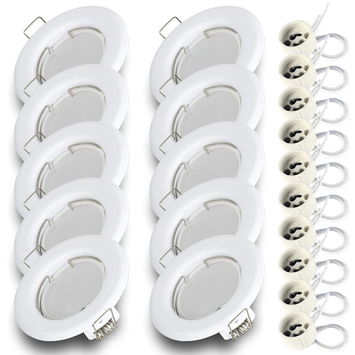 Spot incastrat LED GU10, Kwazar Luminaire, RIK15 Plafoniera cu bec de 7 W, rotunda, Set X10 argintiu