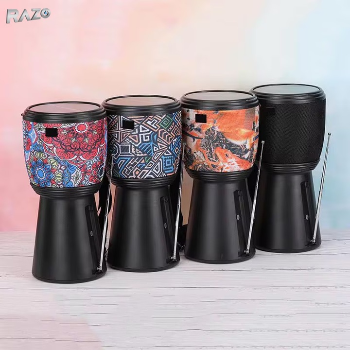 Boxa portabila tip tarabana RAZO, Incarcare solara, Bluetooth, FM, USB, TF Card, 10W, Lanterna integrata, Baterie 1200mAh