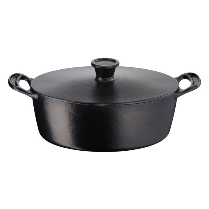 Tefal E2125455 Öntöttvas edény, 5.1 l, 45 cm, Ovális, 250°C-ig, Zománcozott, Indukciós, Fekete