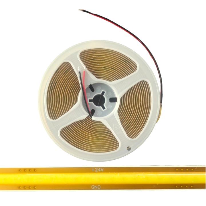 COB LED лента студено бяла, 6000K, 24V, 528 LED/м, 13W/м, 8мм, непрекъсната светлина, интериорно осветление, декоративна, ролка 5м, FreeCut, IP20