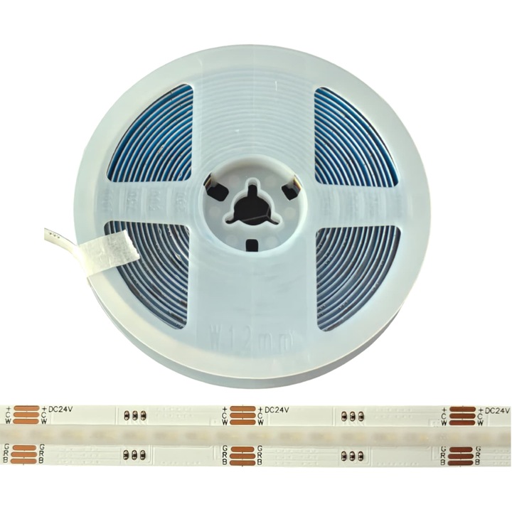 LED COB RGBCW лента, 24V DC, 840 LED/m, 15W/m, CRI ≥90, ширина 12mm, ролка 5m, интериорно осветление, IP20