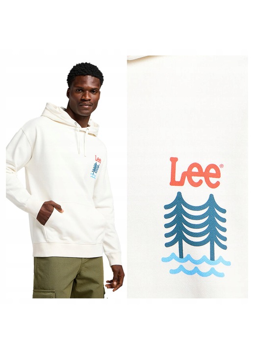 Hanorac Barbati, Lee, Graphic Hoodie, Regular Fit, Cu Gluga, 1 Buzunar, Maneci Lungi, Bumbac, Fara Inchidere, Alb, Alb