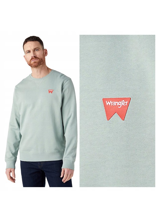 Hanorac Barbati, Wrangler, Sign, Regular Fit, Decolteu Rotund, Fara Buzunare, Maneci Lungi, Bumbac, Fara Inchidere, 2XL INTL, Verde