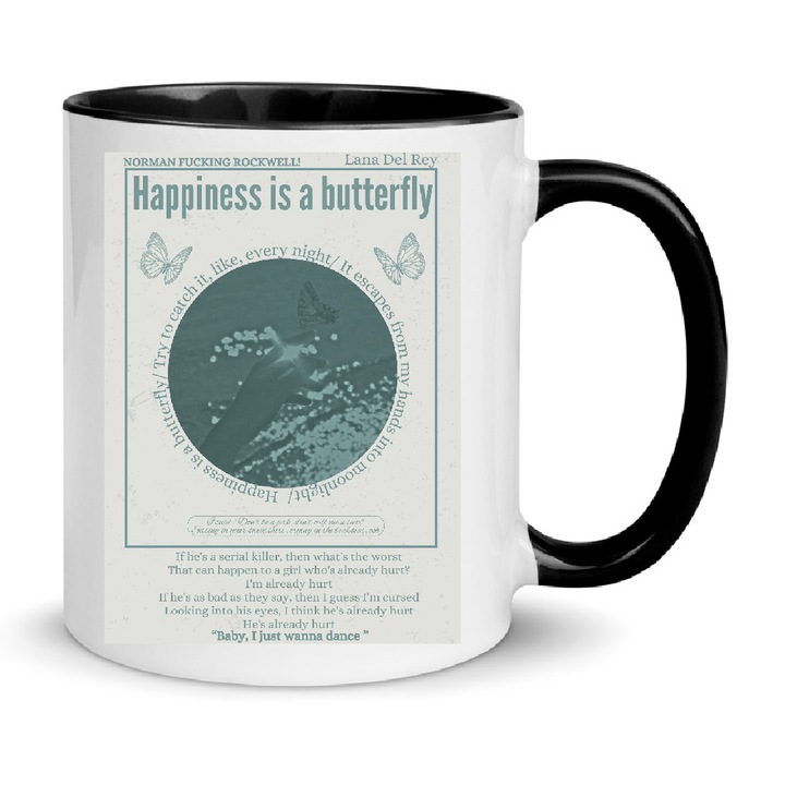 Cana Premium Ceramica Lana Del Rey 330ml Nr.11 – Alb Negru, Finisaj Lucios, Sigura pentru Masina de Spalat Vase, Imprimare prin Sublimatie de Inalta Calitate, Cadou Exclusiv pentru Fani