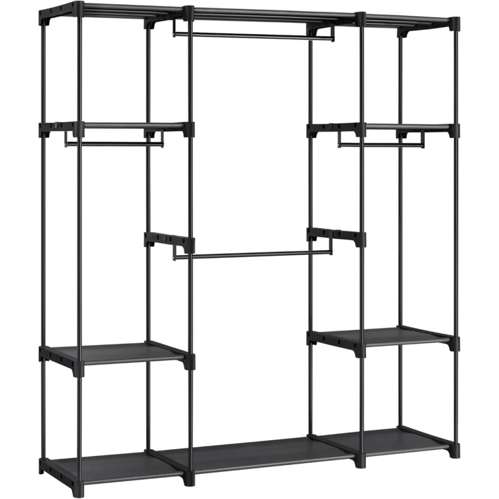 SONGMICS Dulap portabil pentru haine cu 4 bare de suspendare si rafturi, structura metalica, 151x43x166 cm, negru