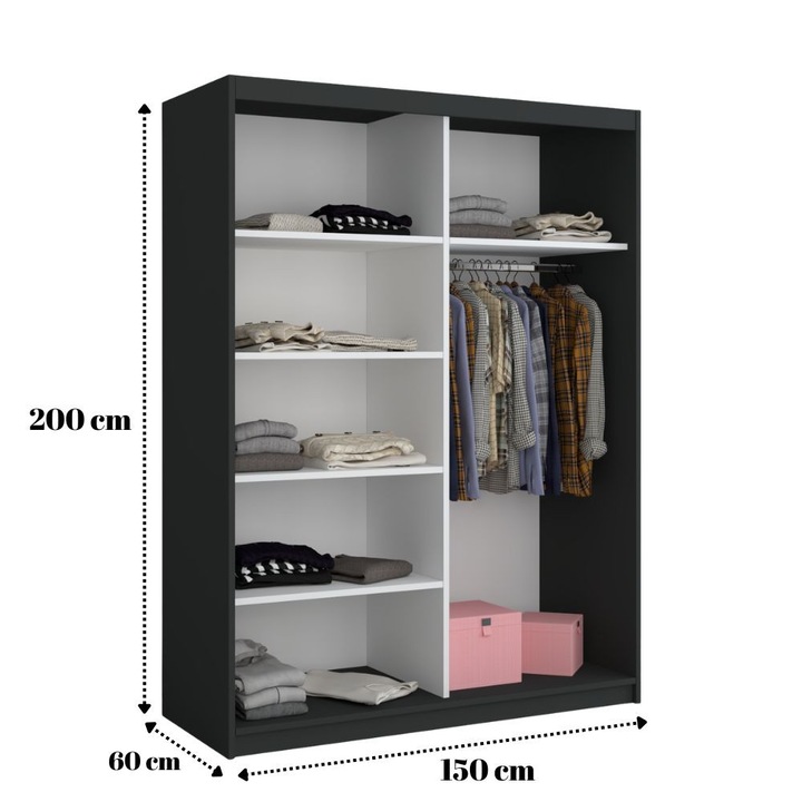 Dressing Smart Gri/Alb 150x200x60 cu Usi Glisante