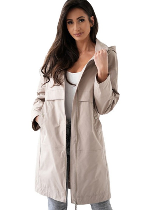 Palton femei Paker, bej ascunsă, fermoar, Bej nud