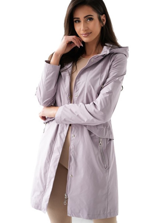 Palton dama Paker, lungime la genunchi, gluga detasabila, lavanda, Lavanda