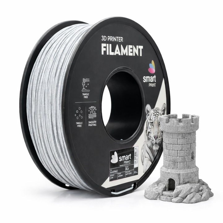 Filament PLA Marble concrete pentru imprimanta 3D, Smart Print, 1 kg, 1.75 mm, alb ciment