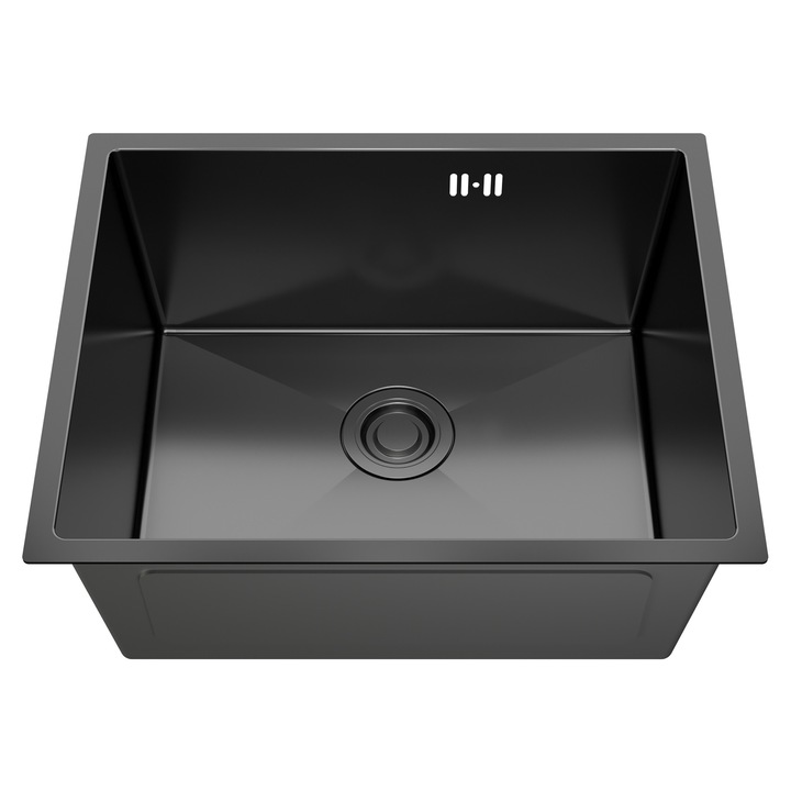 Chiuveta bucatarie, ANW HOME, 54x44 cm, Grafit Satina, Sifon, Elemente montaj, Pad fonic, Cuva 22cm, Rezistenta zgarieturi, Strat anticondens, Design modern, Confort, Otel inoxidabil, Calitate, Otel galvanizat 3 mm si 1 mm, handmade