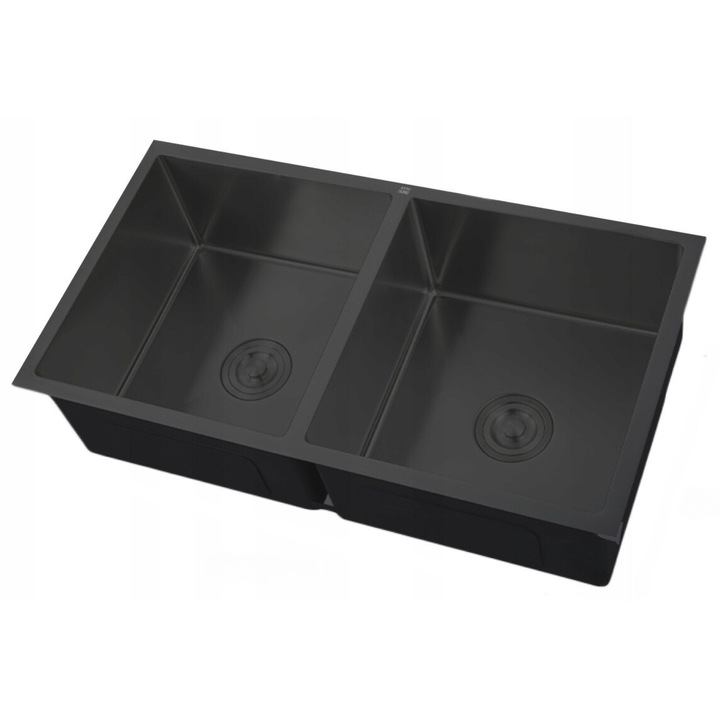 Set Chiuveta Bucatarie Doua Cuve, Sunbest, 80x45cm, Otel Inoxidabil 3mm, Invelis PVD, Grafit, Sifon, Dozator, Cos Picurator, Kit Montaj, Adancime 210mm, Strat Anticondens, Panouri Antifonare, Rezistent Zgarieturi