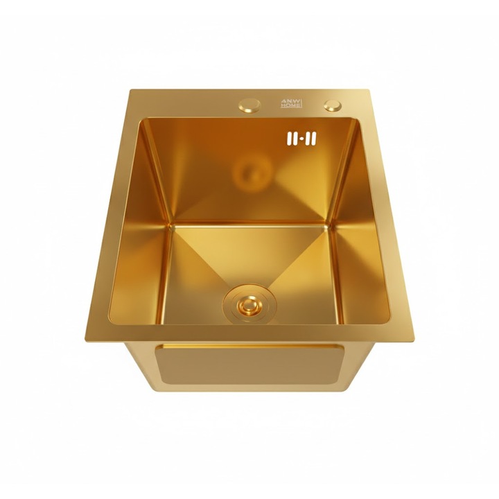 Chiuveta bucatarie, ANW HOME, 40x50 cm, Grafit PVD, Sifon, Cosulet, Dozator, Pad fonic, Cuva 22cm, Rezistenta socuri, Strat anticondens, Scurgere V-shape, Mentenanta minima, Calitate superioara, Modern, Otel galvanizat 3 mm si 1 mm, handmade