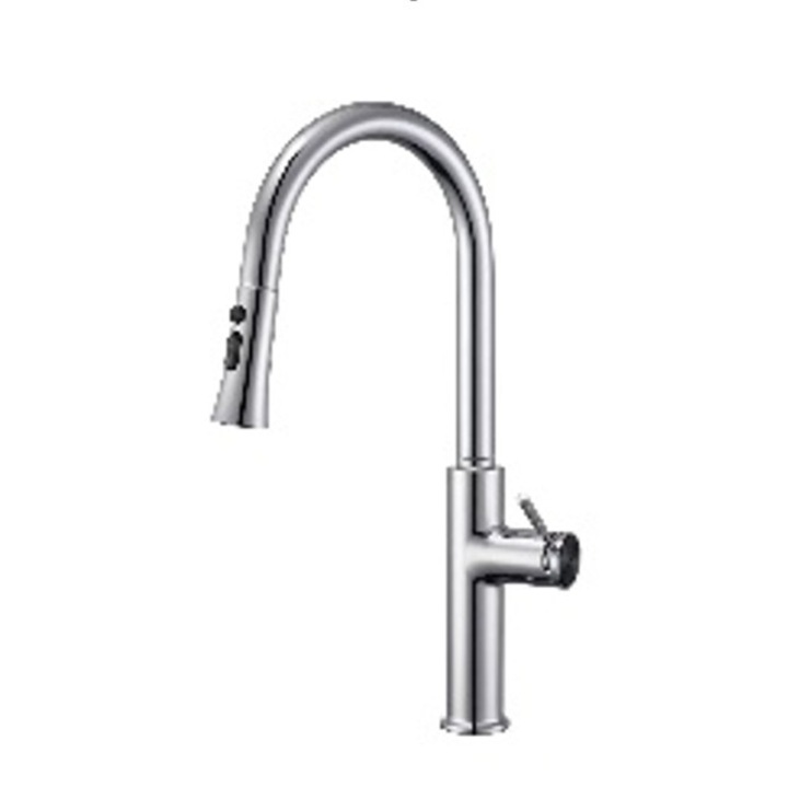 Konyhai csaptelep króm, ANW HOME, 30 cm, rozsdamentes acél, fényes króm felület, ezüst, komplett csaptelep készlet, kihúzható kifolyócső, csatlakozók, 3 vízsugár mód, Cold Start technológia, 360 fokban forgatható test