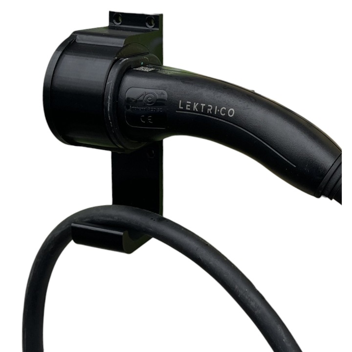 Suport perete Type 2 pentru cablu incarcare masini electrice si PHEV, Conectare la incarcator prin lateral, plastic, Culoare Negru