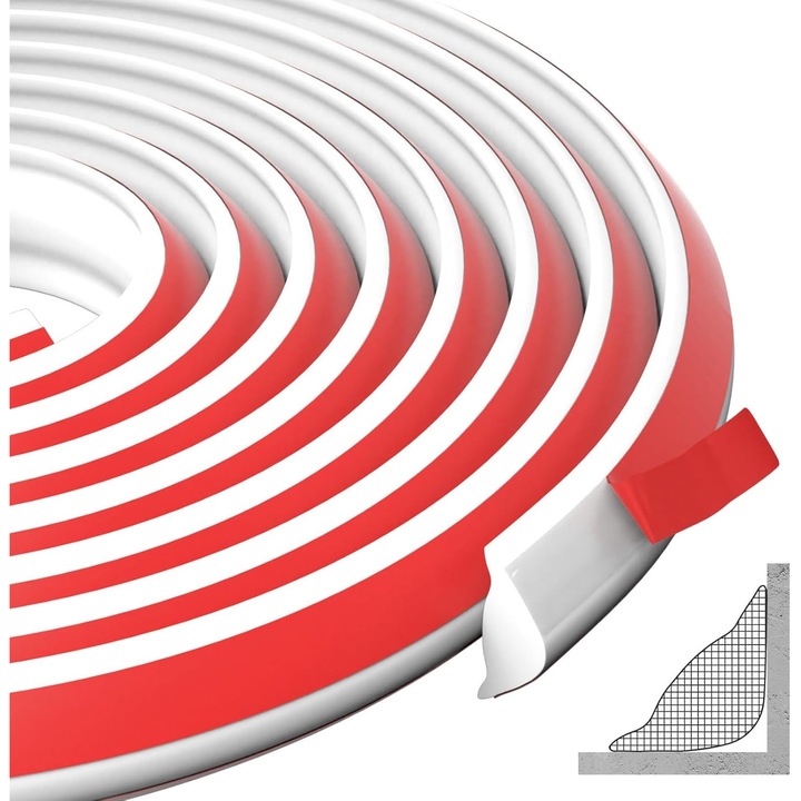 Banda Decorativa Autoadeziva TPE, 5 m, 12x9 mm, Alb, pentru Tavan si Colturi Perete