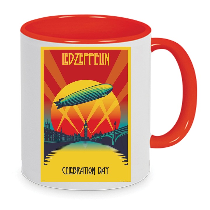 Cana ceramica premium Led Zeppelin 330ml Nr.7 – Alb Rosu, Finisaj Lucios, Se poate spala in masina de spalat vase, Imprimare prin sublimare de inalta calitate, Cadou pentru fanii rock-ului clasic