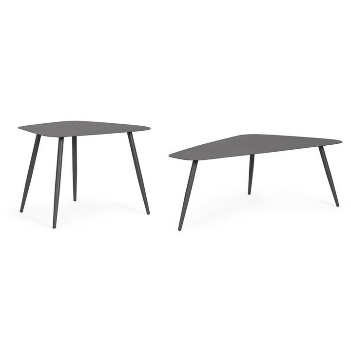 Set 2 masute cafea otel gri antracit Yvonne 54.5x52.5x45h; 96x55x35h