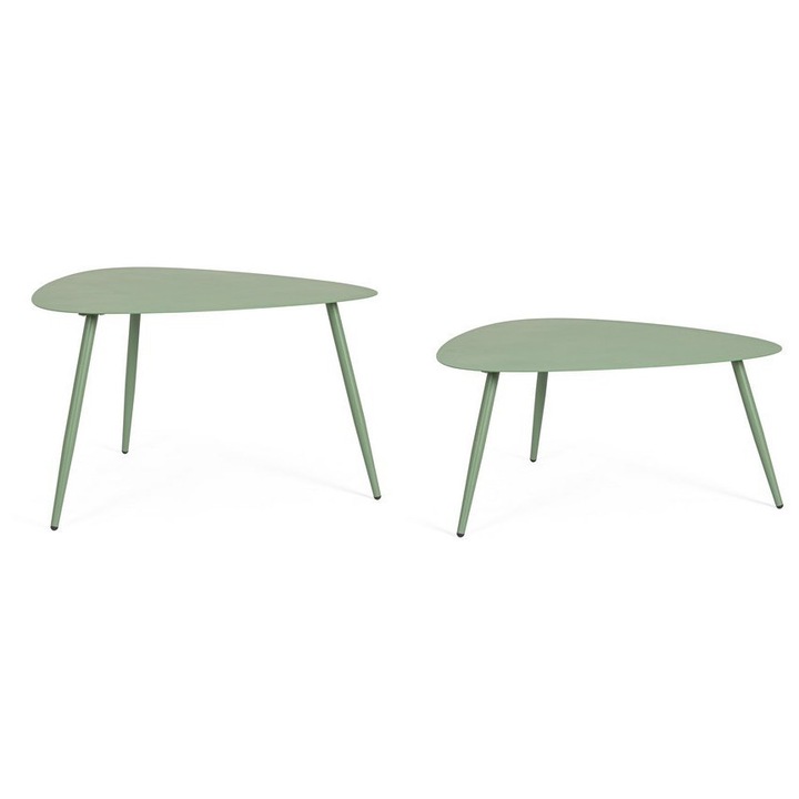 Set 2 masute cafea otel verde Yvonne 77.5x73.5x35h; 77.5x73.5x45h