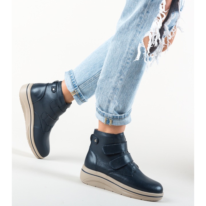 Ghete dama, dEpurtat, bleumarin, piele naturala, marime 36