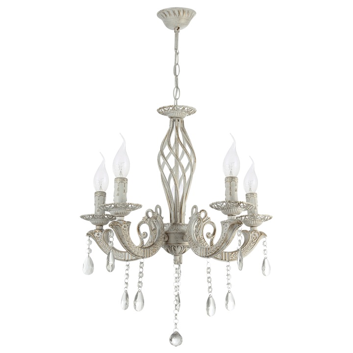 Candelabru ErSte Pandora Alb Vintage 5xE14, Sticlă, 785x485mm