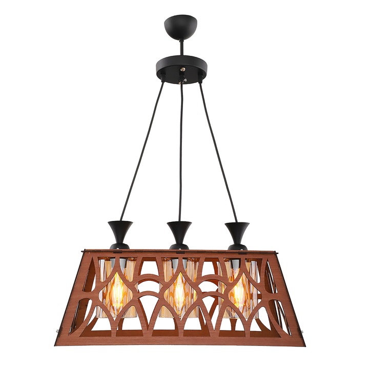 Висяща лампа Aron 3xE27 60W, орех, Erste, сребриста, за вътрешна употреба, IP20 защита