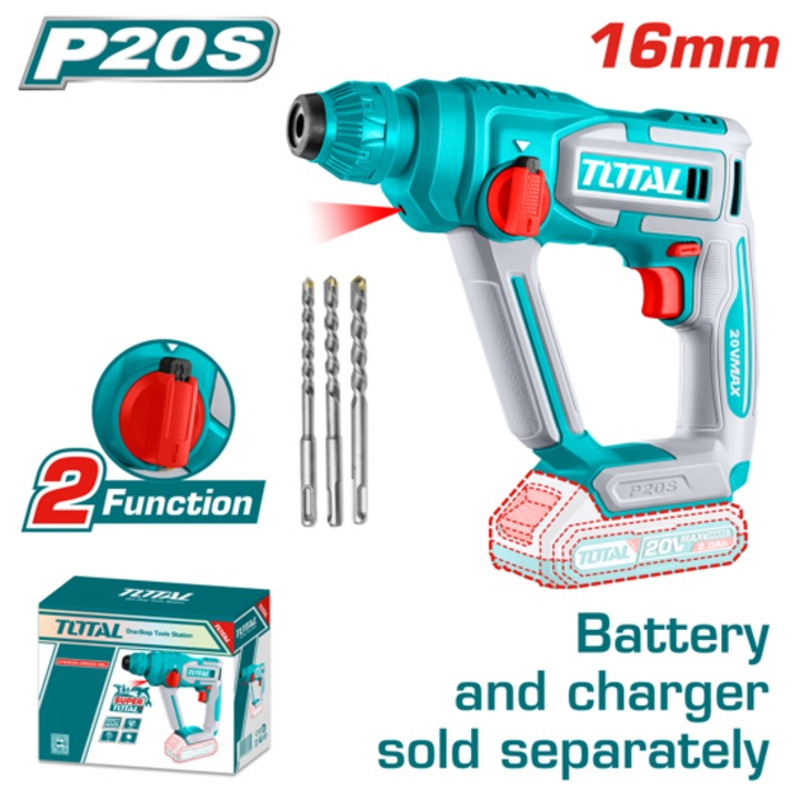 Ciocan rotopercutor Total, 20 V, mandrină SDS+, 16 mm, fără acumulator
