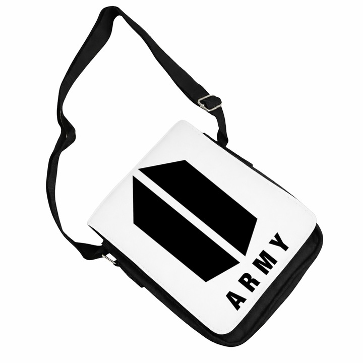 Személyre szabott bts army logós kpop táska, fekete, 18x20x6 cm