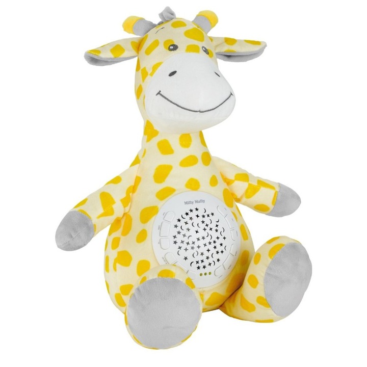 Плюшена играчка с проектор, Milly, 10 мелодии, 5 звука на бял шум, 30x19x35см, многоцветна