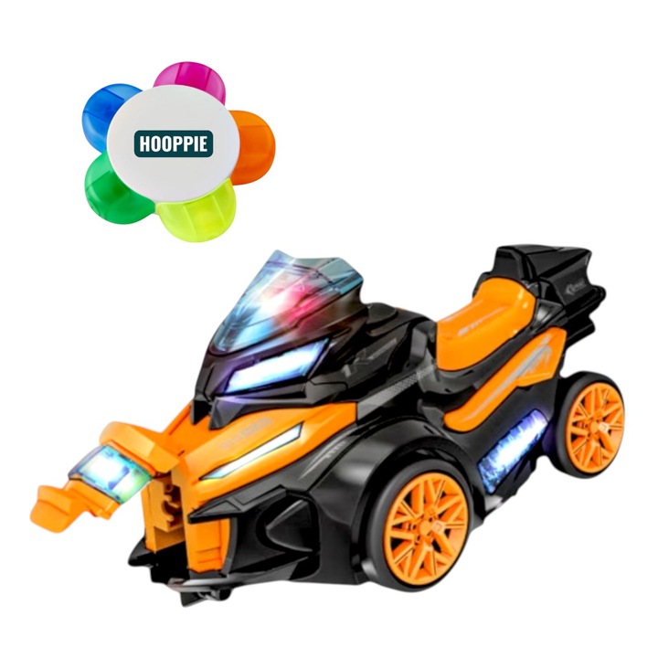 Играчка мотоциклет, 22x10.5x11 см, изстрелва 3 минимотоциклета, 4x1.5x1 см, многоцветен, звуци и светлини, 3 години + с мини кариока 10 см, 5 флуоресцентни маркера, ABS