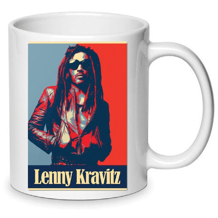 Cana ceramica premium Lenny Kravitz 330ml Nr.4 – Finisaj alb lucios, lavabila in masina de spalat vase, imprimare prin sublimare de inalta calitate, cadou pentru fanii muzicii rock
