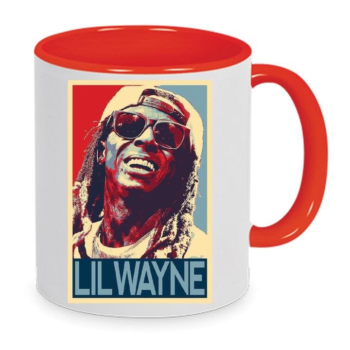 Cana Ceramica Premium Lil Wayne 330ml Nr.5 – Alb Rosu, Finisaj Lucios, Se Poate Spala in Masina de Spalat Vase, Imprimare prin Sublimare de Inalta Calitate, Cadou pentru Fanii Hip-Hop