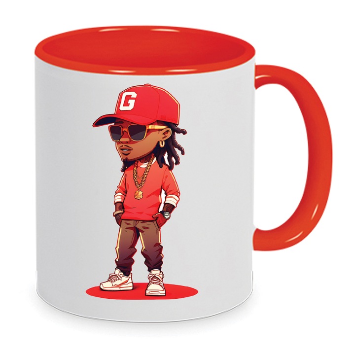Cana ceramica premium Lil Wayne 330ml Nr.6 – Alb Rosu, Finisaj Lucios, Se poate spala in masina de spalat vase, Imprimare prin sublimare de inalta calitate, Cadou pentru fanii Hip-Hop
